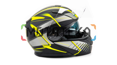 Шлем мото модуляр GTX 550 (XL) #3 BLACK/FLUO YELLOW GREY (2 визора)
